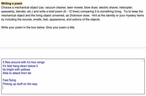 Can someone complete the poem for me? I'm trying to compare a helicopter to a bee and/or wasp.