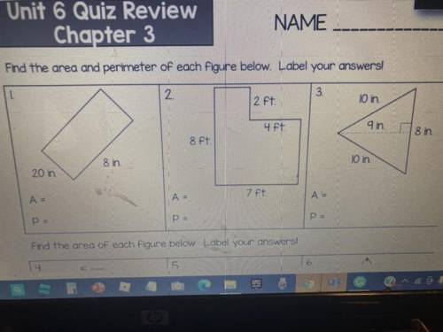 Answer 1-3 area and perimeter