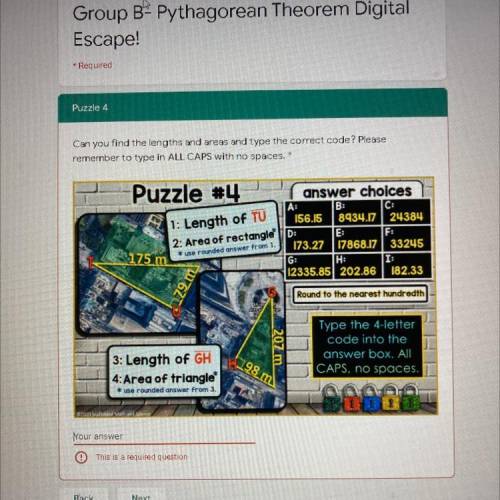Pythagorean Theorem Digital Escape Puzzle 4 Need Answer Immediately