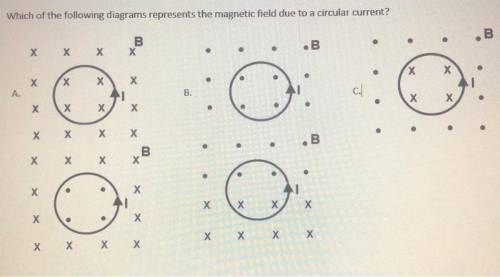 Which of the following diagrams represents the magnetic field due to a circular current?