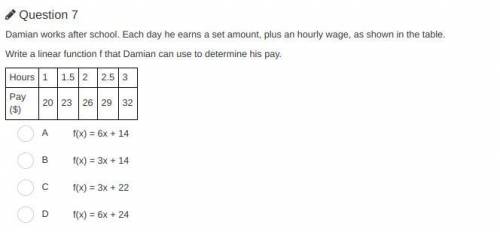 Damian works after school. Each day he earns a set amount, plus an hourly wage, as shown in the tab