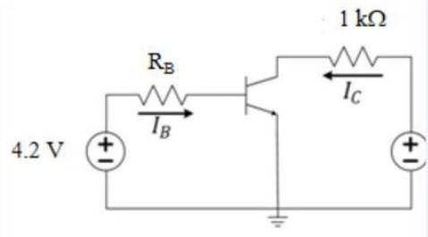 For the circuit shown, given that β=100, , , choose  such that the BJT is driven to the edge of sat