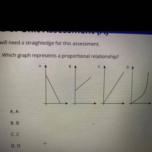 1. Which graph represents a proportional relationship?

A A
D A
A. A
B. B
C. C
D D