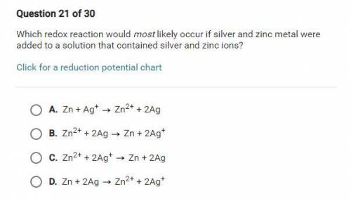 Which redox reaction would most likely occur if silver and zinc metal were added to a solution that