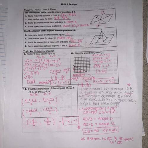 1 Unit 1 Test Study Guide

Topic #1: Points, lines, & planes 
Use the diagram to the right to