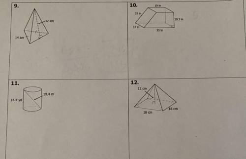 FIND THE SURFACE AREA OF EACH FIGURE PLEASE SOLVE ALL FOUR AND SHOW WORK ASAP. PLEASE HELP