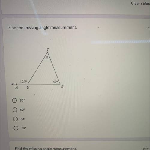Find the missing angle measurement.