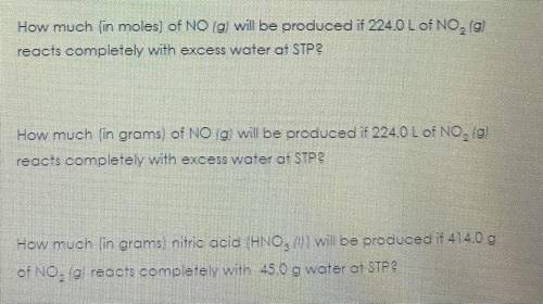 I’d appreciate the help! :)

Here is the reaction:
3 NO2 (g) + H2O (l) = 2HNO3 (l) + NO (g)