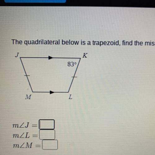 HELP ASAP!!!
The quadrilateral below is a trapezoid, find the missing measures.