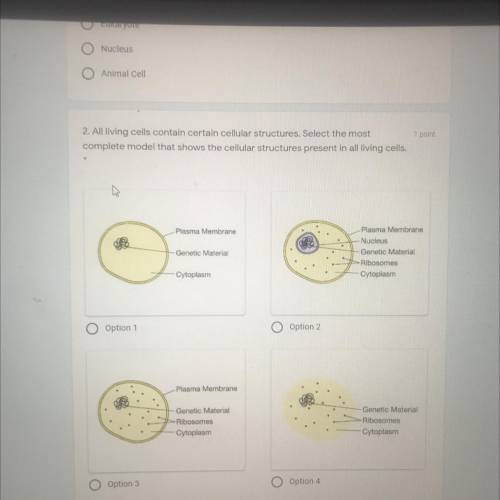2. All living cells contain certain cellular structures. Select the most

complete model that show
