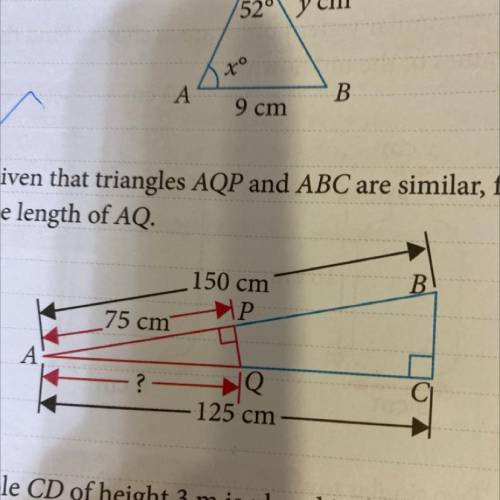 Given that triangles AQP and ABC are similar , find the length of AQ.