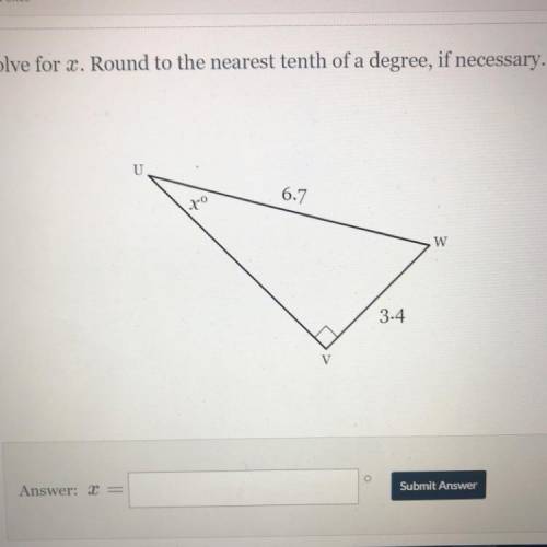 Solve for X. Round to the nearest tenth of a degree, if necessary.