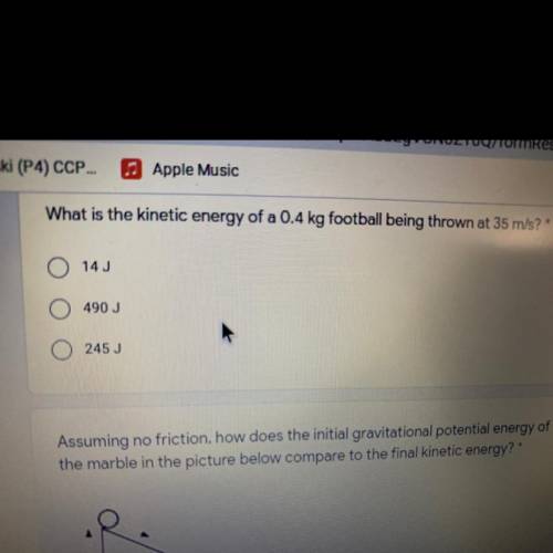 What is the kinetic energy of a 0.4 kg football being thrown at 35 m/s?
