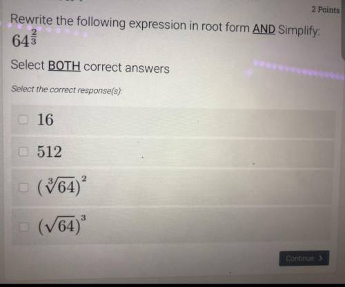 Rewrite the following expression in root form and simply: 64 2/3
I need help