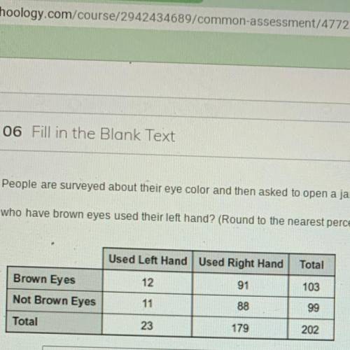 People are surveyed about their eye color and then asked to open a jar. The results of the survey a