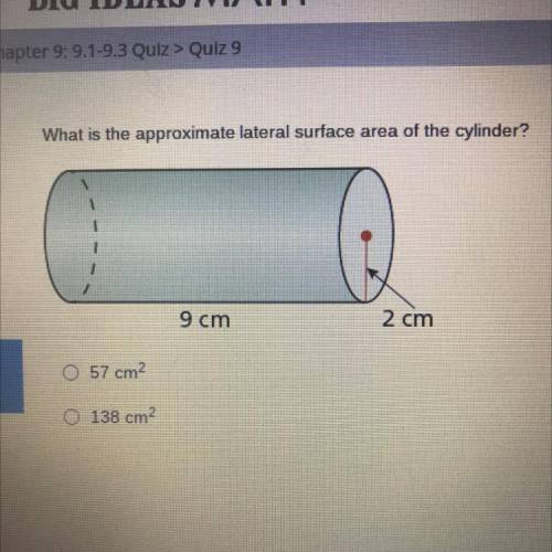 What is the approximate lateral surface area of the cylinder?
9 cm
2 cm