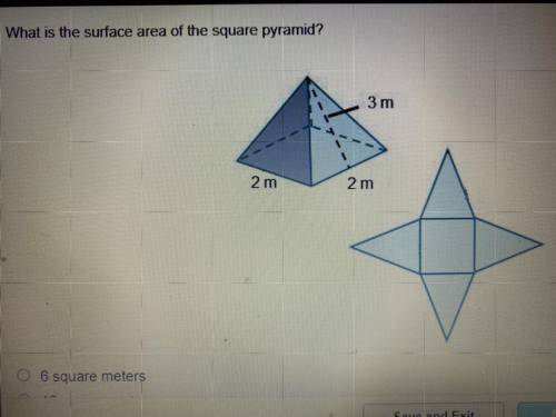 What is the surface area of the square pyramid?

6 square meters
16 square meters
28 square meters