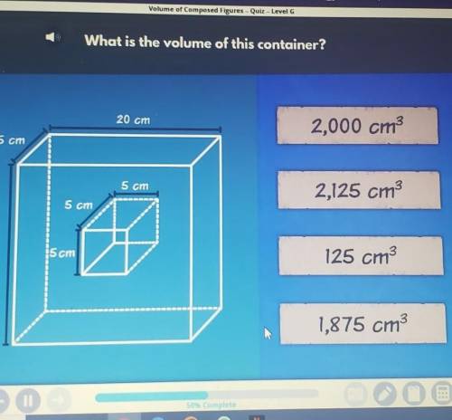 What is the volume of this container? 2000 cm? 2125 cm? 125 cm? 1875 cm?​