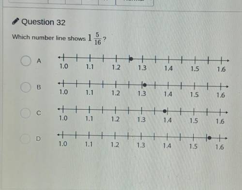 Which number line shows 1 5/16​