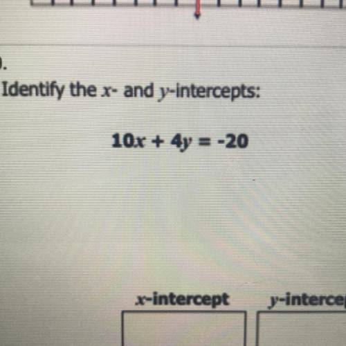 Identify the x- and y-intercepts:
10x + 4y = -20