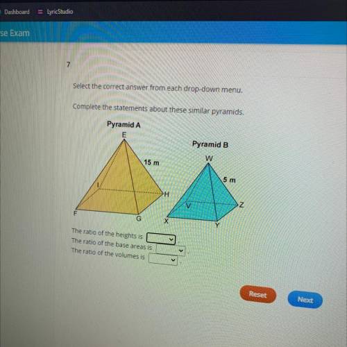 Select the correct answer from each drop menu complete the statements about the similar pyramid