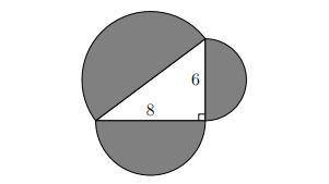Semicircles are constructed on the three sides of a triangle as shown below. Find the area of the s