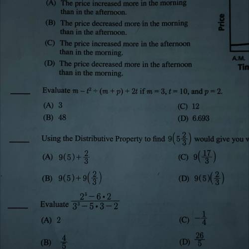 Evaluate m-+ (m + p) + 2t if m= 3,1 = 10, and p = 2.
(A) 3
(B) 48
(C) 12
(D) 6.693