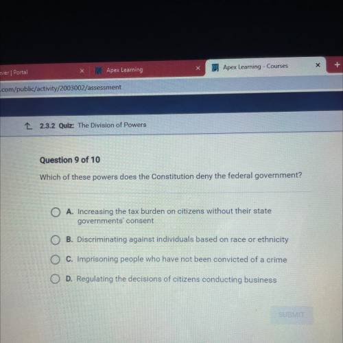Which of these powers
does the Constitution deny the federal government?