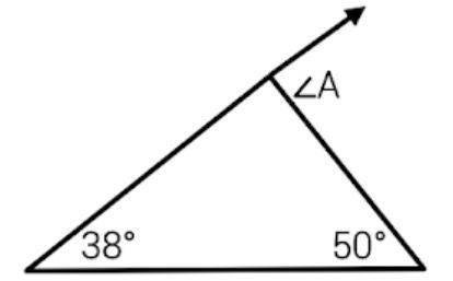 What is the measure of ∠A, the exterior angle of the triangle shown below?