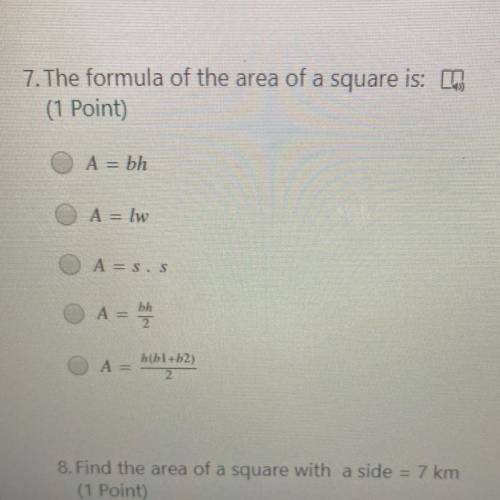 The formula of the area of a square is