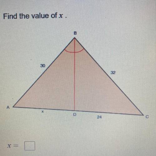 Find the value of x. Picture is attached