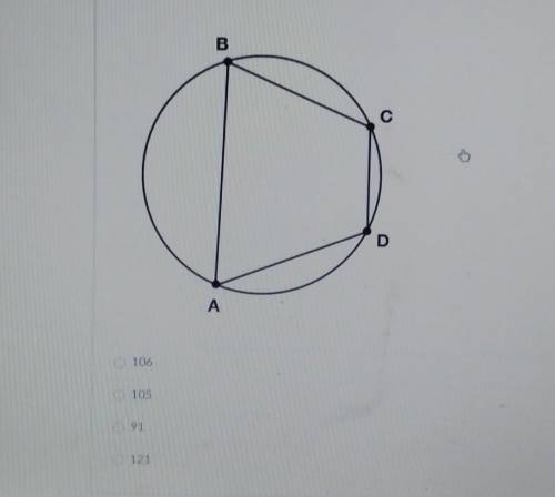 Quadrilateral ABCD is inscribed in a circle. Angle B measures 74 degrees,and angle D measures (x-15
