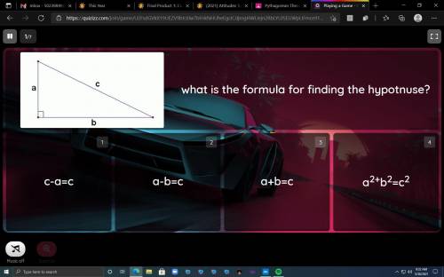 What is the formula for finding the hypotenuse