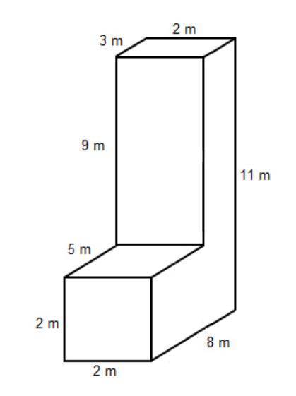 What is the surface area of the composite solid?

A rectangular prism with a length of 2 meters, w