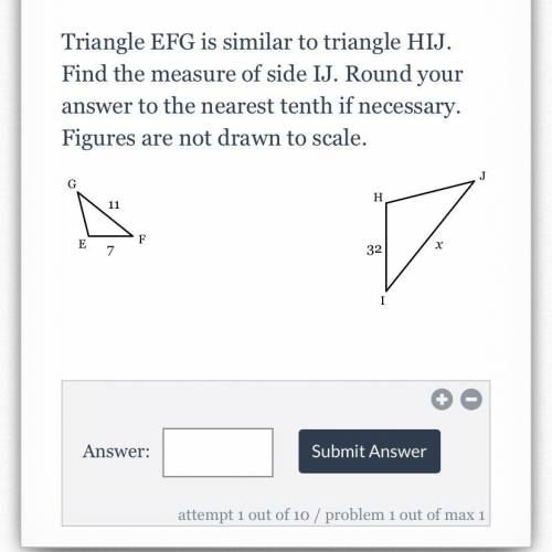 Triangle EFG is similar to triangle HIJ. Find the measure of side IJ. Round your answer to the near