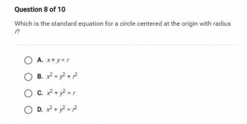 Which is the standard equation for a circle centered at the origin with radius r?