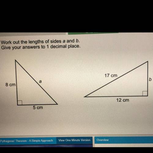 Work out the lengths of sides a and b.

Give your answers to 1 decimal place.
17 cm
a
8 cm
12 cm
5
