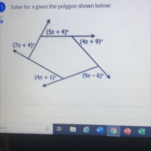 Solve for x given the polygon shown on the picture plz