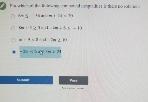 For which of the following compound inequalities is there no solution? ​