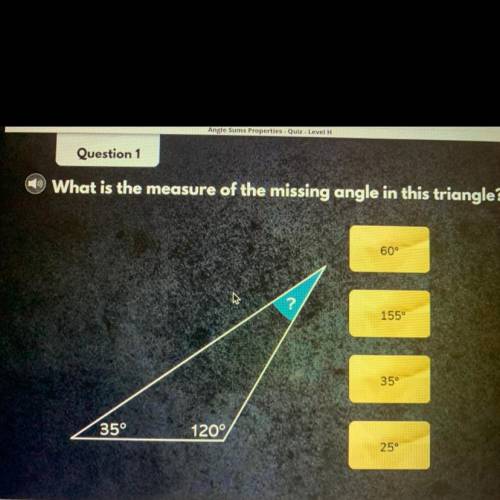 Which is a measure of the missing angle in this triangle￼?