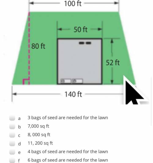 Find the area of the green lawn?

If one bag of grass seed covers 2,000 square feet, how many bags