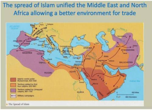 What does the map reveal about the extensive area in the Islamic empire by 750 CE?