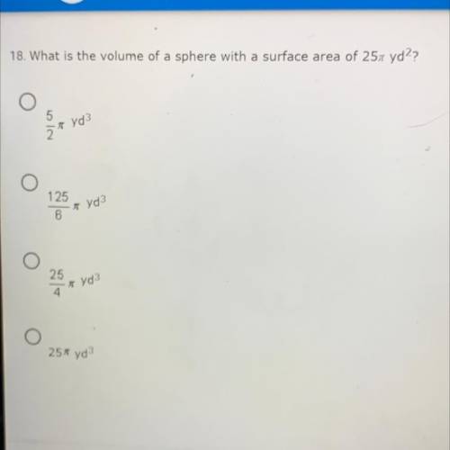 What is the volume of a sphere with a surface area of 25pi / (d ^ 2)