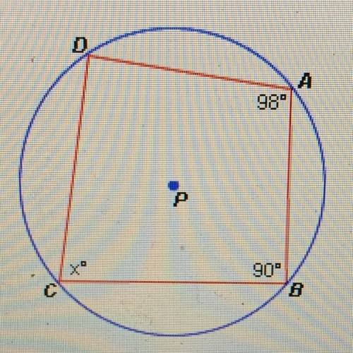 In the diagram below, OP is circumscribed about quadrilateral ABCD. What is

the value of x?
Α. 88