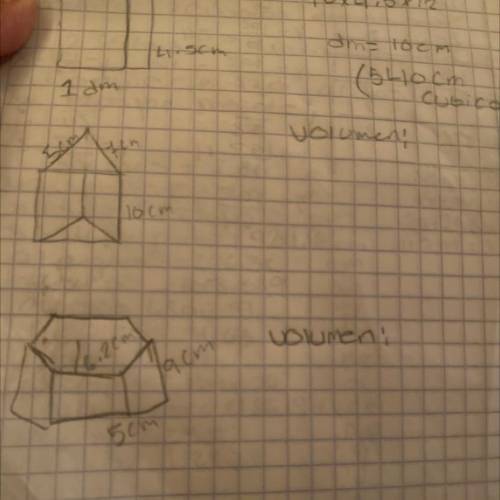 What is the volume of a hexagon of 6.2 cm 9 cm and 5cm ?