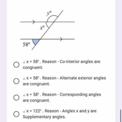 Find angle x and choose the reason for brainlest