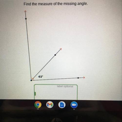 Find the measure of the missing angle.
A
43°
Help ASAP plz
