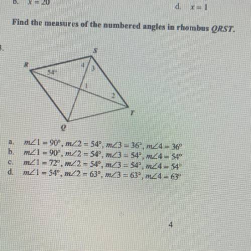 Find the measures of the angles in rhombus QRST