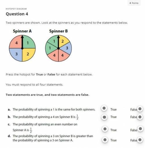 Two spinners are shown. Look at the spinners as you respond to the statements below.