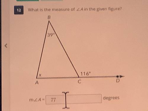 What is the measure of A in the given figure?